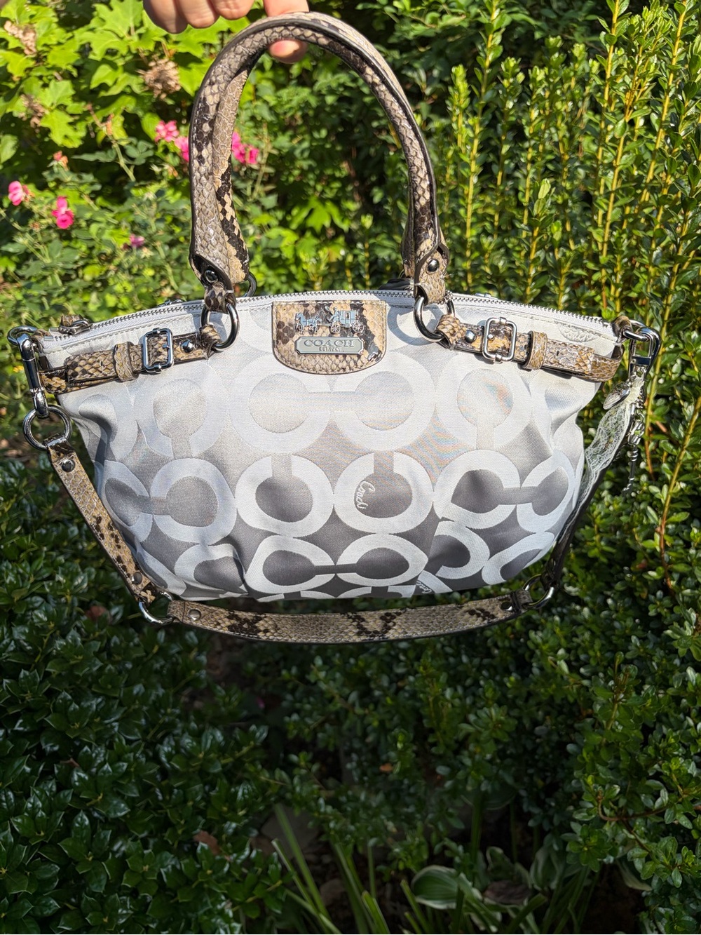 Coach Madison silver Op Art Sateen Sophia Satchel
